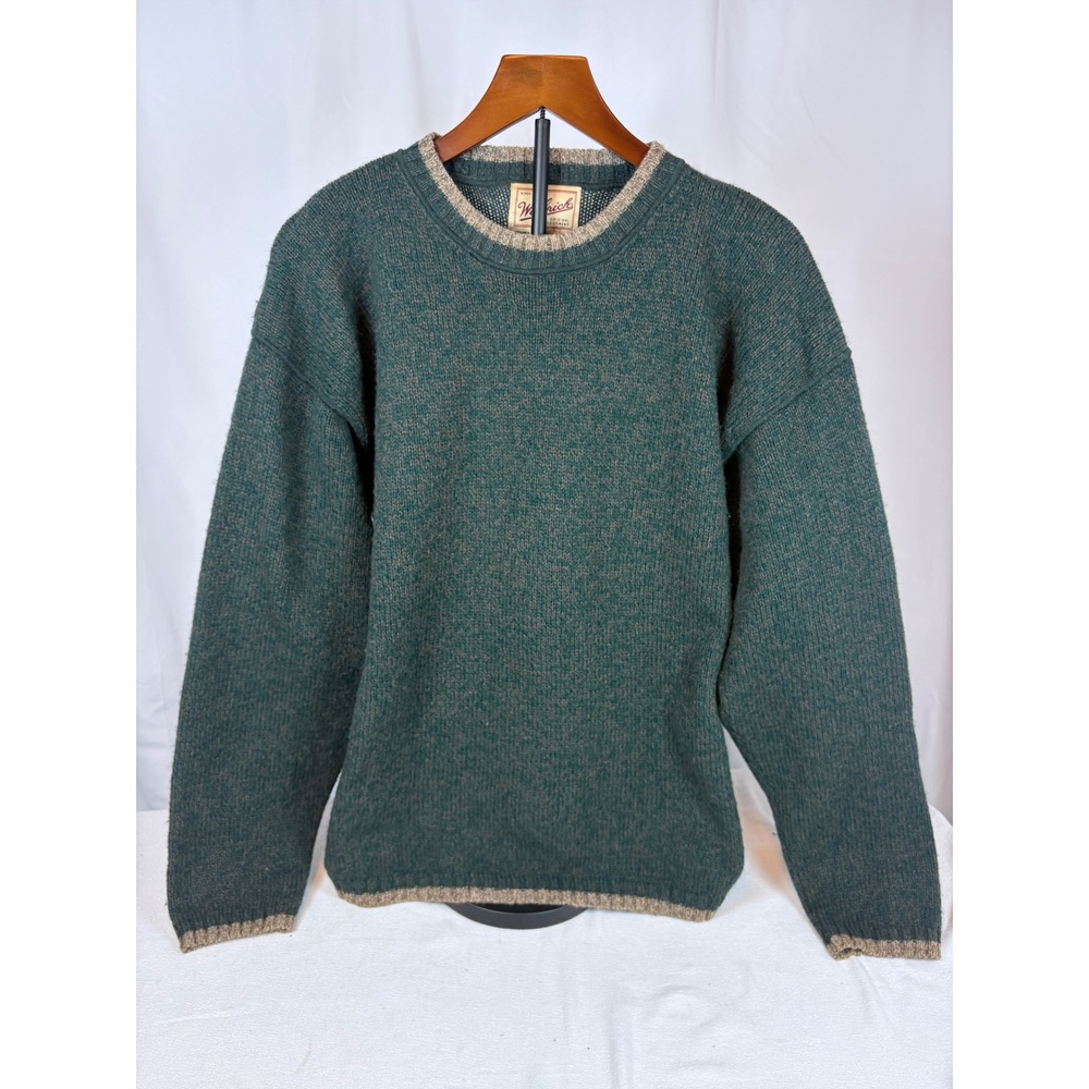 Vtg Woolrich Men Wool Blend Crewneck Sweater Green Fern Mix Marled Knit Med